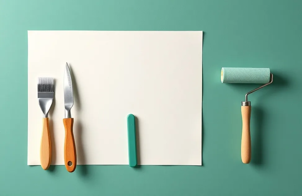 Outils de peinture disposés dans l'ordre des étapes du chantier